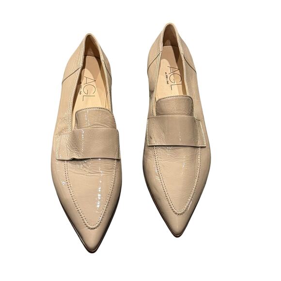 AGL Women's Beige Patent Leather Loafer Flat Pointed Slip-On Size 41 New Flawed - Picture 5 of 12